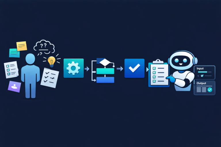 Ilustración que muestra cómo una tarea humana se transforma en una tarea estructurada delegable a un agente de inteligencia artificial